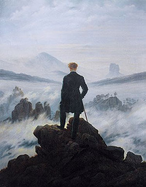 "Le Voyageur au-dessus de la mer de nuages" du romantique allemand Caspar David Friedrich (1818)