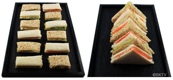 Sandwiches anglais : finger sandwiches egg salad, saumon ou concombre