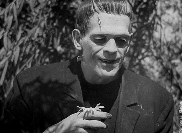 Le Frankenstein de Whale (1931) : le sourire de la Créature quand elle découvre le parfum des fleurs