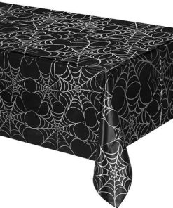 nappe halloween en plastique imprimé, décor toile d'araignée géante