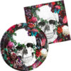 Set vaisselle jetable flower skull pour halloween