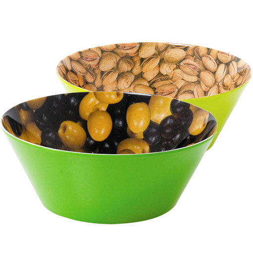 Lot 2 bols apéritifs assortis en mélamine imprimé motif olives et pistaches