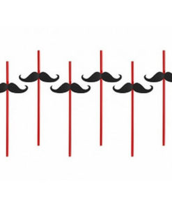 Vaisselle jetable moustache : pailles rouges avec moustache en carton