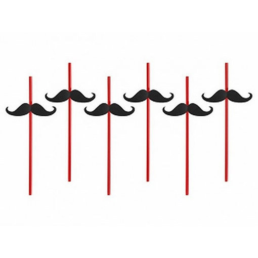 Vaisselle jetable moustache : pailles rouges avec moustache en carton