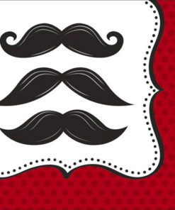 Vaisselle jetable moustache : gros plan d'une serviette en papier décorée de 3 moustaches noires