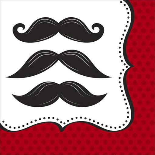 Vaisselle jetable moustache : gros plan d'une serviette en papier décorée de 3 moustaches noires