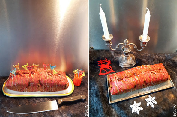 2 photos du cake potiron pecan cranberries version Halloween et Noël
